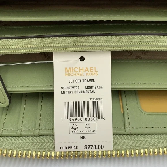 MICHAEL KORS  Large Travel Continental Leather
Color: Light Sage/ Brown multi - Picture 8 of 16